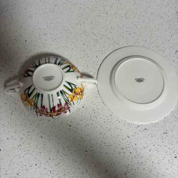 Portmeirion China Ladies Flower Garden Cream Soup Bowl & Saucer Set Vintage - Picture 9 of 16